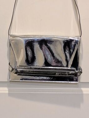 EUC Marciano Mirror Finish Silver Crossbody Clutch Purse